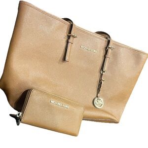 EUC: Michael Kors Tan Tote Bag & Wallet Set